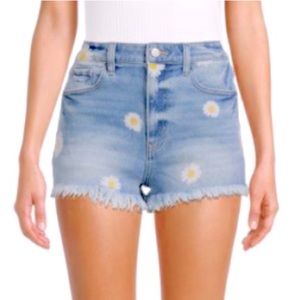 Material Girl Size 5 Daisy Print Cut Off Frayed High Rise Denim Shorts